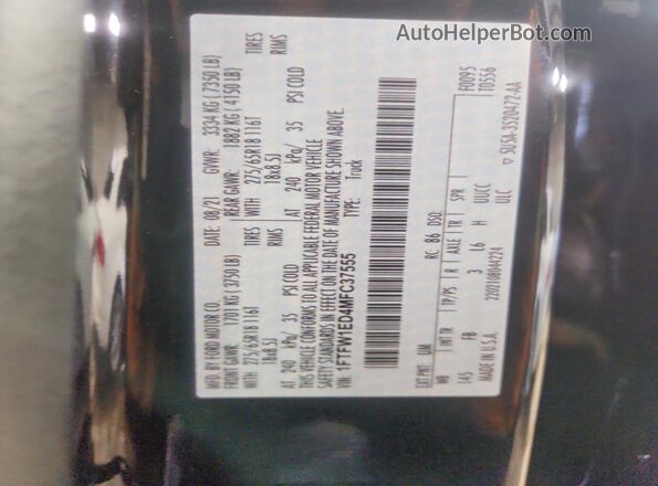 1FTFW1ED4MFC37555 2021 FORD F150 Black Vista del compartimento del motor