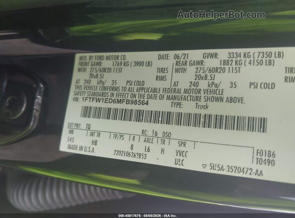 1FTFW1ED6MFB98564 2021 FORD F150 Синий Вид подкапотного пространства