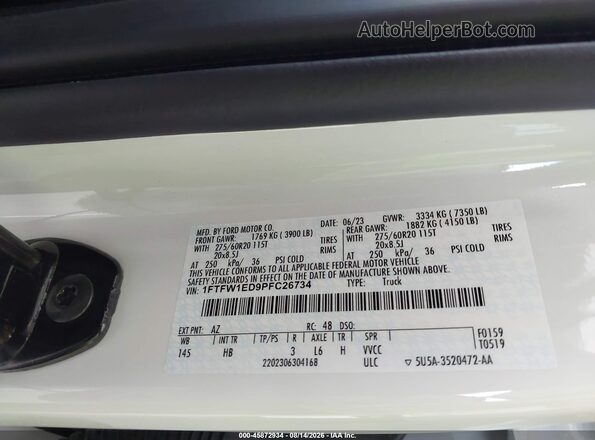 1FTFW1ED9PFC26734 2023 FORD F150 White ძრავის განყოფილების ხედი