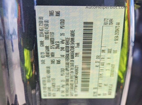 1FTFW1EDXMFA98631 2021 FORD F150 Blue Вид підкапотного простору