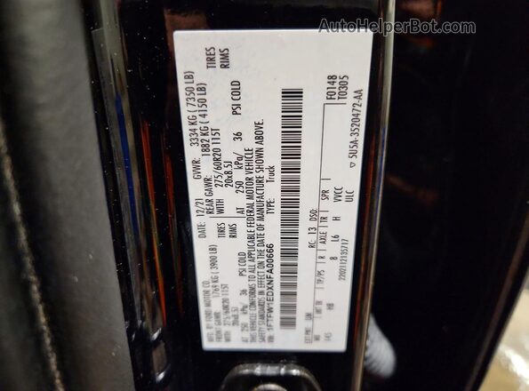 1FTFW1EDXNFA00666 2022 FORD F150 Black VIN კოდის სტიკერის ხედი