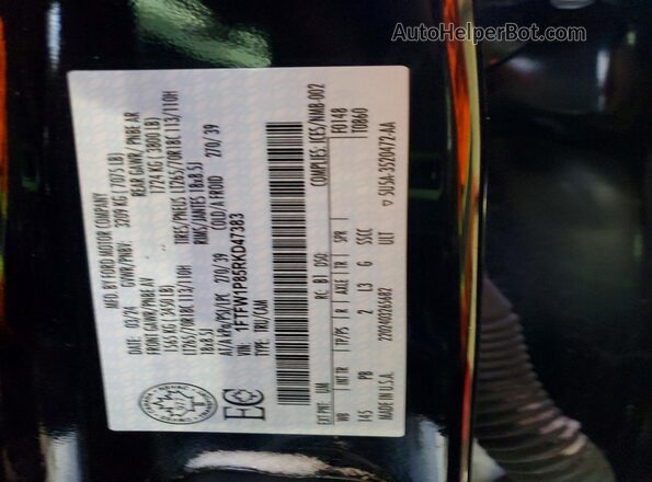 1FTFW1P85RKD47383 2024 FORD F150 Black Widok naklejki z numerem VIN