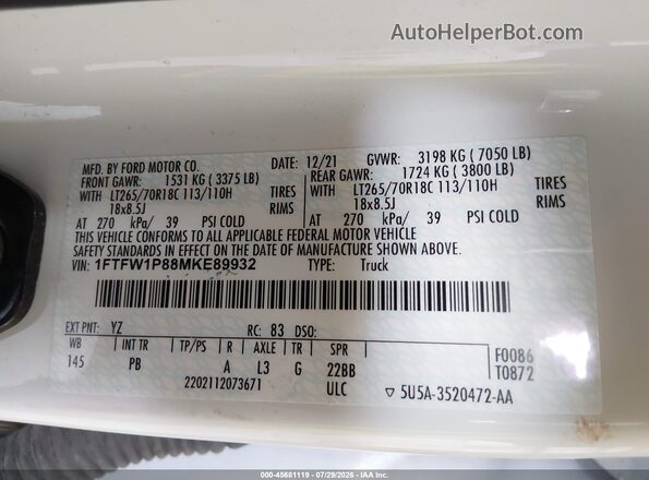 1FTFW1P88MKE89932 2021 FORD F-150 POLICE RESPONDER White Շարժիչի բաժամունքի տեսք