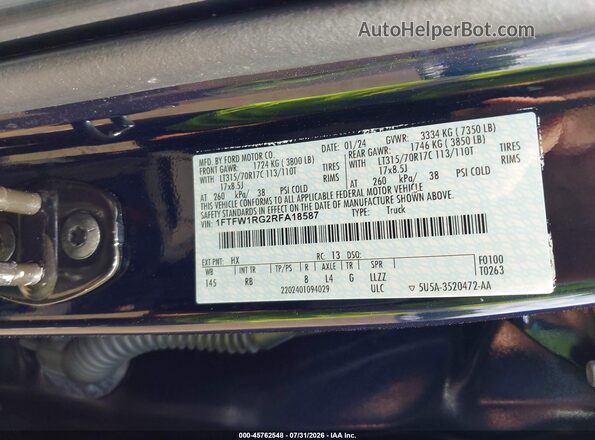 1FTFW1RG2RFA18587 2024 FORD F150 Dark Blue Շարժիչի բաժամունքի տեսք