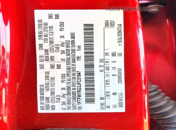 1FTFW1RG3JFC51947 2018 FORD F150 Red ძრავის განყოფილების ხედი
