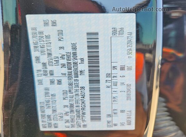 1FTFW1RG3KFA63138 2019 FORD F150 Black Engine compartment view