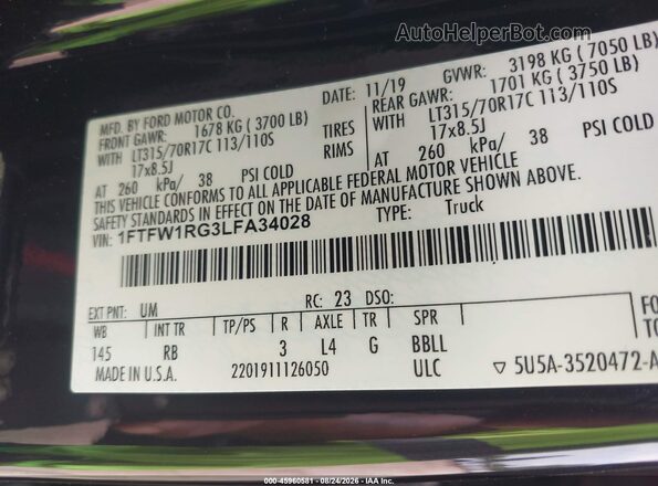 1FTFW1RG3LFA34028 2020 FORD F150 Black Вид підкапотного простору