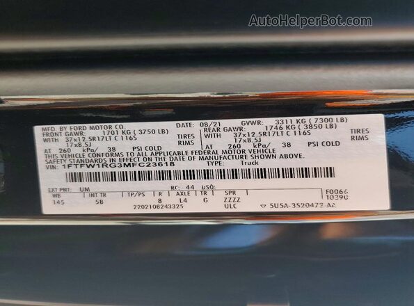 1FTFW1RG3MFC23618 2021 FORD F150 Black ძრავის განყოფილების ხედი