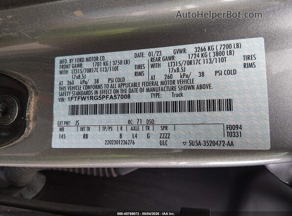 1FTFW1RG5PFA57008 2023 FORD F150 Gray Engine compartment view