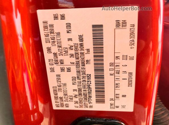 1FTFW1RG5PFC51652 2023 FORD F150 Red Engine compartment view