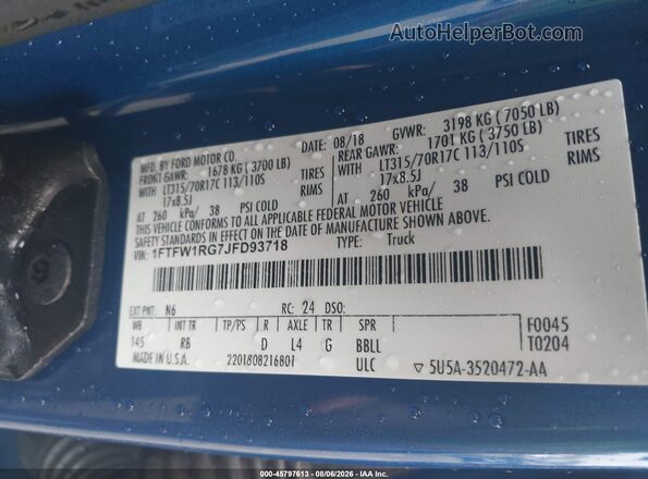 1FTFW1RG7JFD93718 2018 FORD F150 Blue Շարժիչի բաժամունքի տեսք