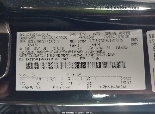 1FTFW1RGXHFA63047 2017 FORD F150 Черный Вид подкапотного пространства