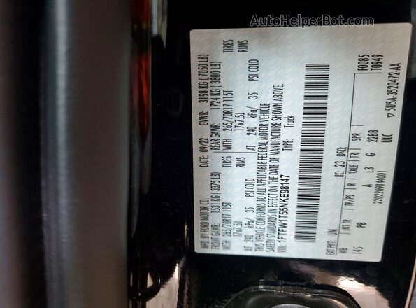 1FTFW1T55NKE98147 2022 FORD F150 Black Engine compartment view