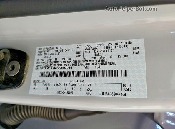 1FTFW3L82SKE93036 2025 FORD F150 Gray Շարժիչի բաժամունքի տեսք