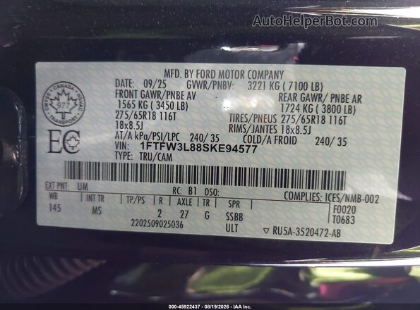 1FTFW3L88SKE94577 2025 FORD F150 Black Widok komory silnika