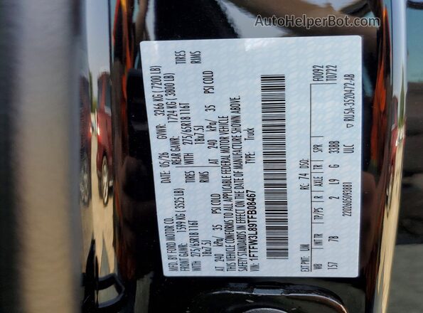 1FTFW3L89TFB08467 2026 FORD F150 Black Widok naklejki z numerem VIN