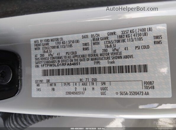1FTFW3LD1RFA84851 2024 FORD F150 Gray Widok komory silnika