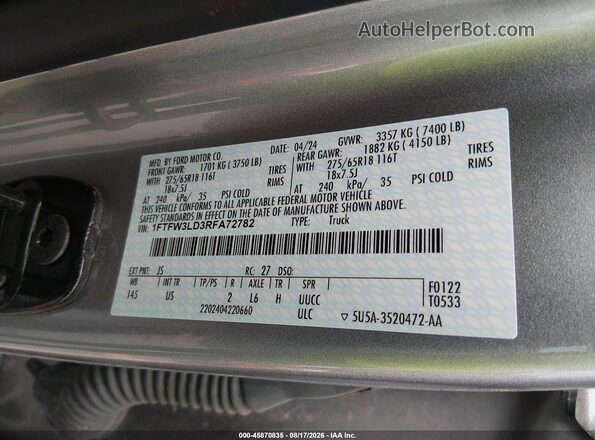 1FTFW3LD3RFA72782 2024 FORD F150 Silver Вид підкапотного простору