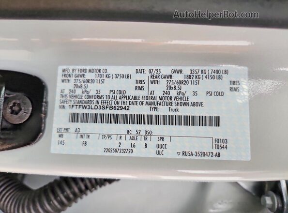 1FTFW3LD3SFB62942 2025 FORD F150 Gray Widok komory silnika