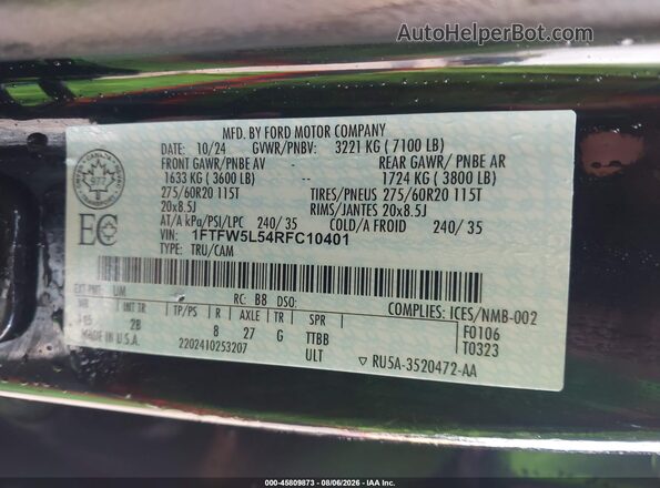 1FTFW5L54RFC10401 2024 FORD F150 Черный Вид подкапотного пространства