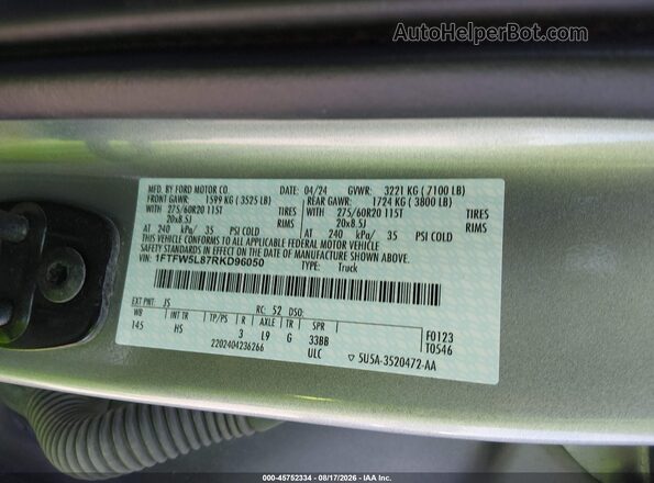 1FTFW5L87RKD96050 2024 FORD F150 Gray Vista del compartimento del motor