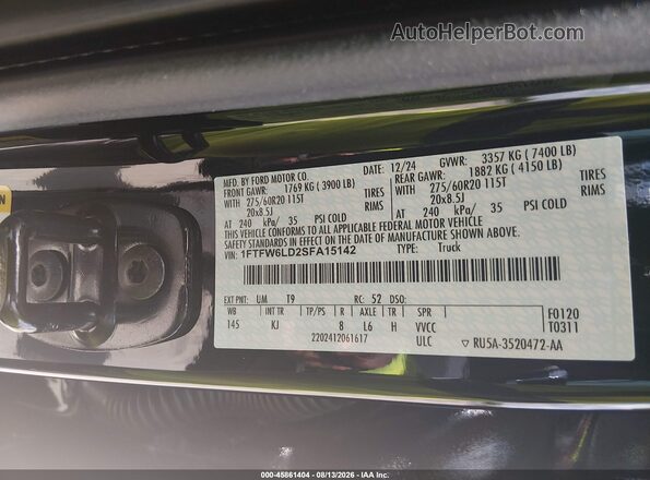 1FTFW6LD2SFA15142 2025 FORD F150 Black ძრავის განყოფილების ხედი