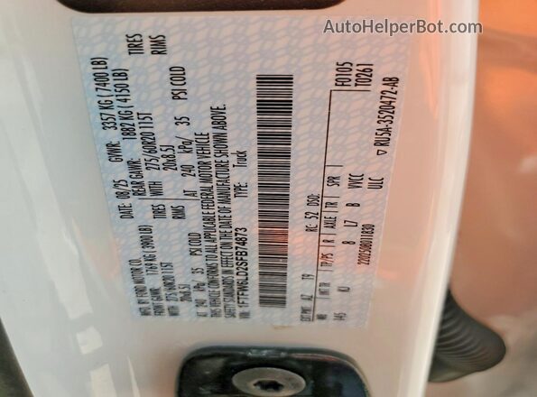1FTFW6LD2SFB74873 2025 FORD F150 White Widok komory silnika