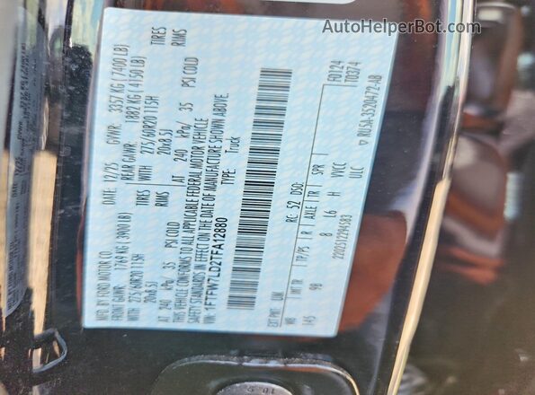 1FTFW7LD2TFA12880 2026 FORD F150 Black VIN sticker view
