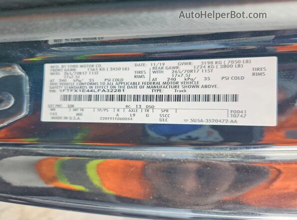 1FTFX1E44LFA32281 2020 FORD F150 Black Engine compartment view