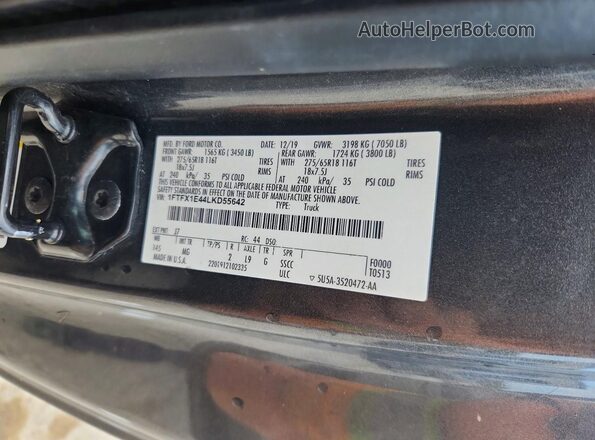 1FTFX1E44LKD55642 2020 FORD F150 Gray VIN կոդի պիտակի տեսք