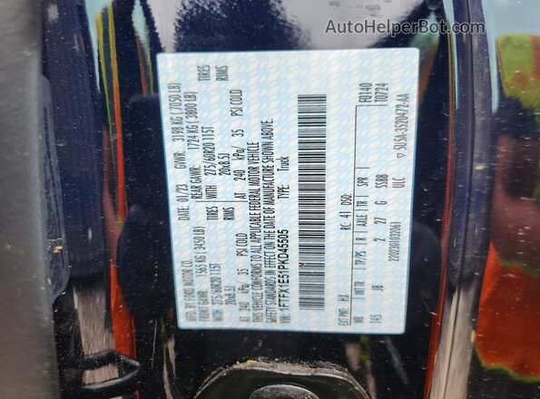 1FTFX1E51PKD45505 2023 FORD F150 Blue VIN կոդի պիտակի տեսք