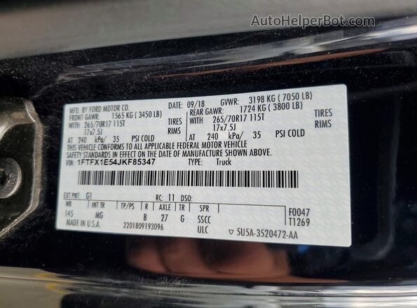 1FTFX1E54JKF85347 2018 FORD F150 Black Vista del compartimento del motor