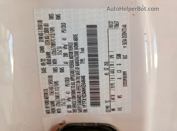 1FTFX1E54NKE64646 2022 FORD F150 White Շարժիչի բաժամունքի տեսք