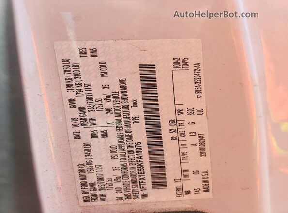 1FTFX1E55KFA19076 2019 FORD F150 White Շարժիչի բաժամունքի տեսք