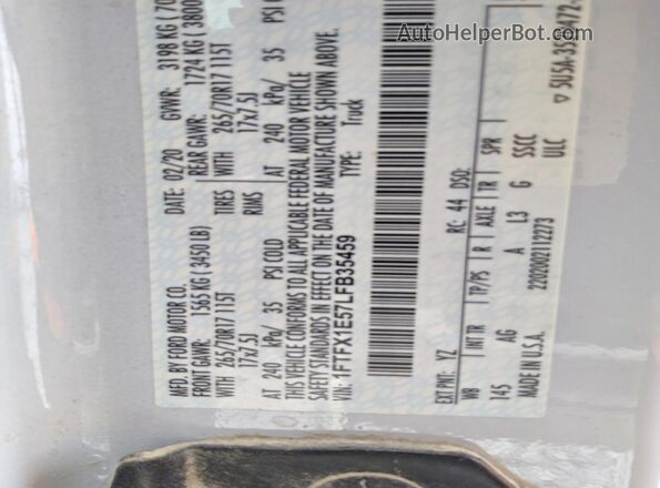 1FTFX1E57LFB35459 2020 FORD F150 White Շարժիչի բաժամունքի տեսք