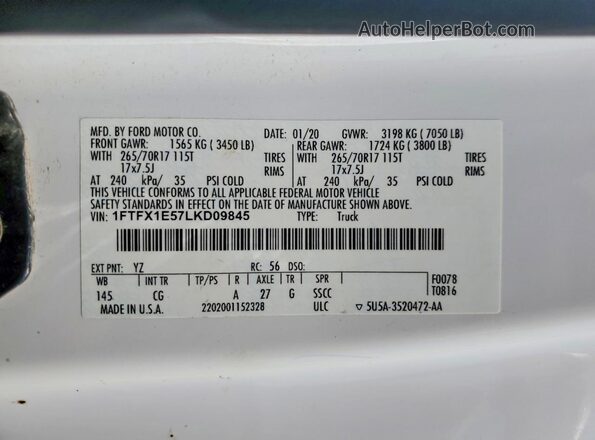 1FTFX1E57LKD09845 2020 FORD F150 White ძრავის განყოფილების ხედი