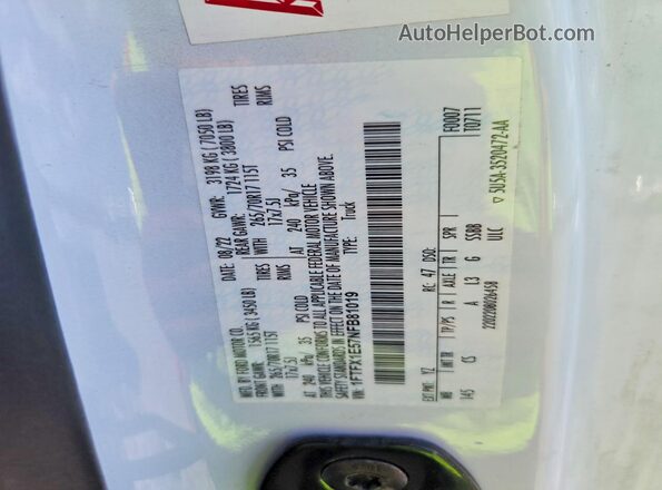 1FTFX1E57NFB81019 2022 FORD F150 White VIN sticker view