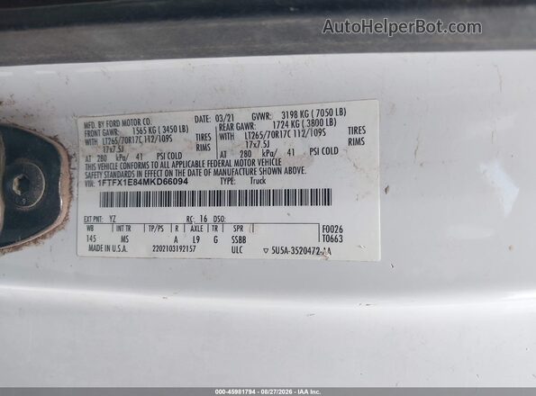 1FTFX1E84MKD66094 2021 FORD F150 White Вид підкапотного простору