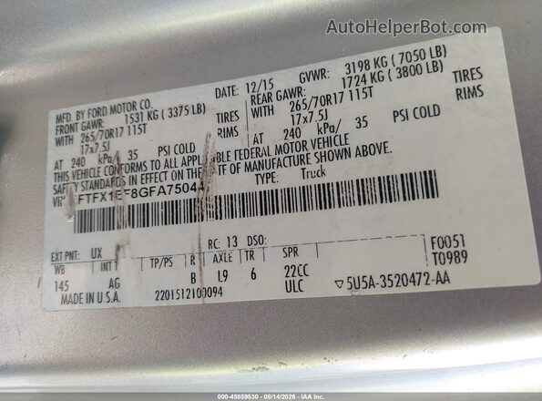 1FTFX1EF8GFA75044 2016 FORD F150 Серебряный Вид подкапотного пространства
