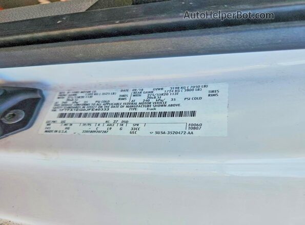 1FTFX1EG0JFE40333 2018 FORD F150 White Вид підкапотного простору