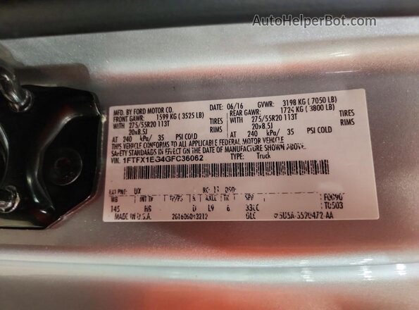 1FTFX1EG4GFC36062 2016 FORD F150 Silver Вид підкапотного простору