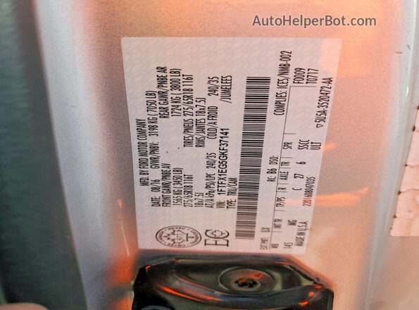 1FTFX1EG5GKF37141 2016 FORD F150 Silver Widok komory silnika