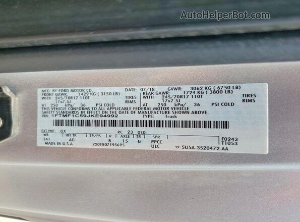1FTMF1C59JKE94992 2018 FORD F150 Silver Engine compartment view