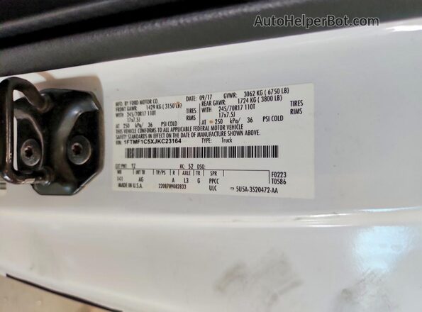 1FTMF1C5XJKC23164 2018 FORD F150 White ძრავის განყოფილების ხედი