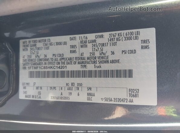 1FTMF1C85HKC14201 2017 FORD F150 Gray Widok komory silnika
