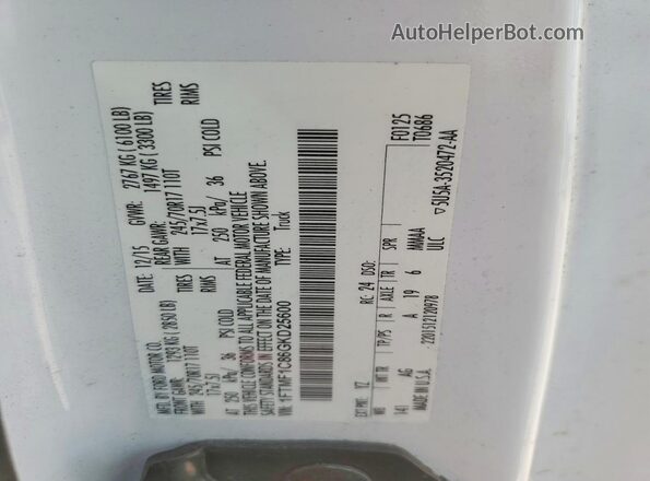 1FTMF1C86GKD25600 2016 FORD F150 White VIN կոդի պիտակի տեսք