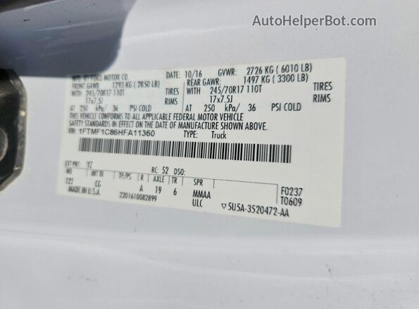 1FTMF1C86HFA11360 2017 FORD F150 White Vista del compartimento del motor