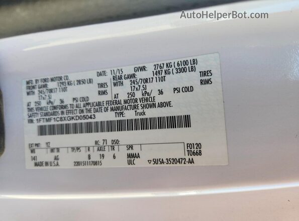 1FTMF1C8XGKD05043 2016 FORD F150 White ძრავის განყოფილების ხედი