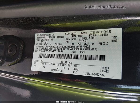 1FTMF1CB5NKE12851 2022 FORD F150 Черный Вид подкапотного пространства