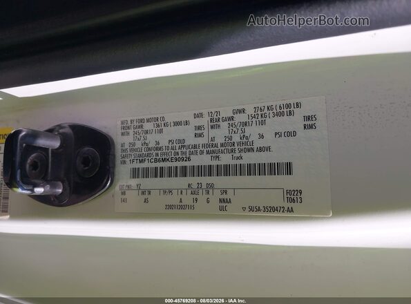 1FTMF1CB6MKE90926 2021 FORD F150 White Widok komory silnika